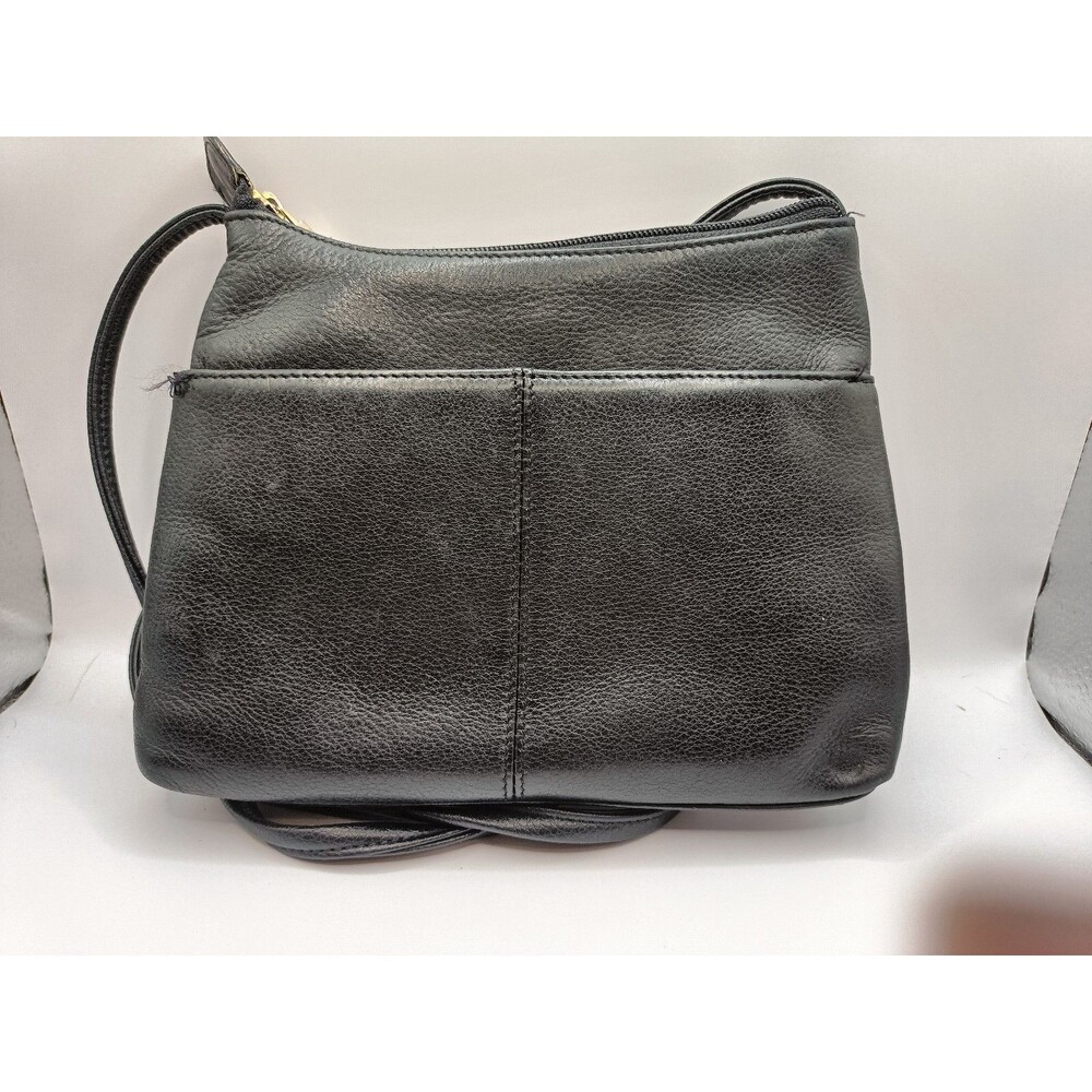 Vintage Navy Black Leather Stone Mountain Adjustable Shoulder Bag/Purse USA Made